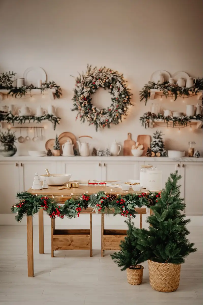 Kate Christmas Kitchen Wreath White Cabinet Backdrop Designed by Emetselch - Image 5