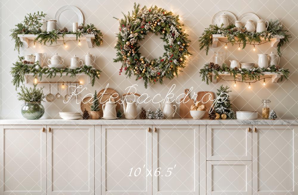 Kate Christmas Kitchen Wreath White Cabinet Backdrop Designed by Emetselch - Image 8
