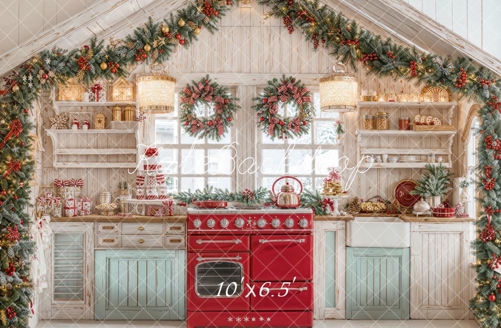Kate Christmas Kitchen Wreaths Garland Presents Backdrop Designed by Emetselch - Image 4