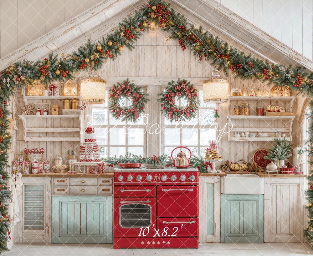 Kate Christmas Kitchen Wreaths Garland Presents Backdrop Designed by Emetselch - Image 6