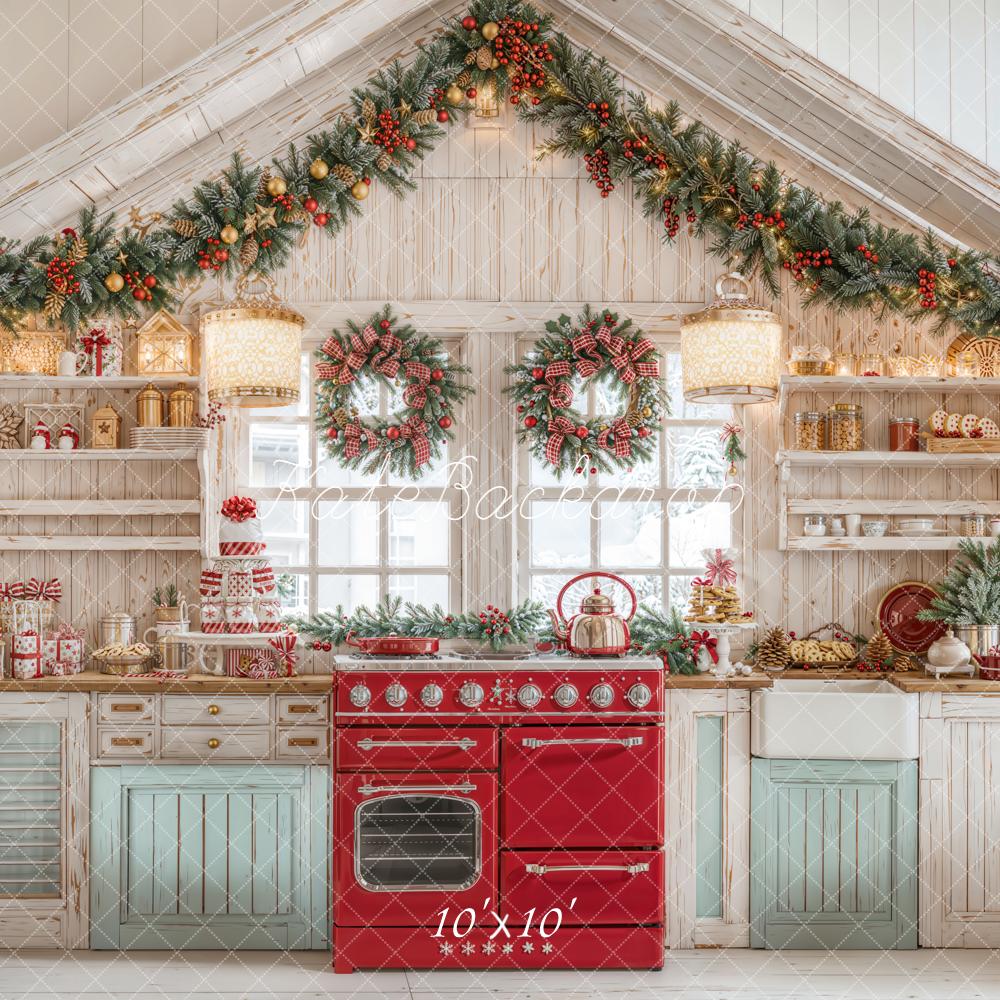 Kate Christmas Kitchen Wreaths Garland Presents Backdrop Designed by Emetselch - Image 7