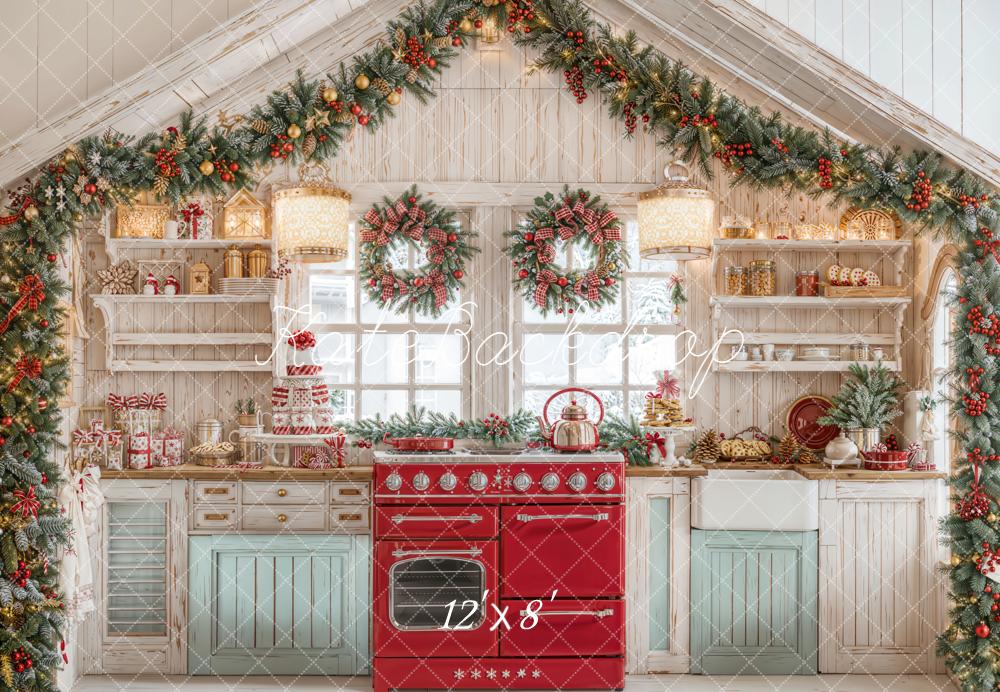 Kate Christmas Kitchen Wreaths Garland Presents Backdrop Designed by Emetselch - Image 8