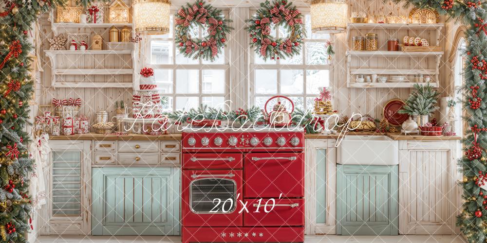 Kate Christmas Kitchen Wreaths Garland Presents Backdrop Designed by Emetselch - Image 9