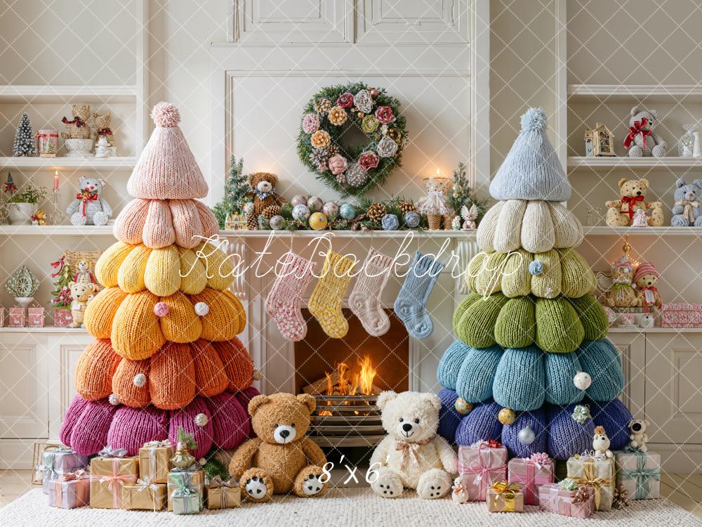 Kate Christmas Knitted Trees Presents Fireplace Backdrop Designed by Emetselch - Image 3