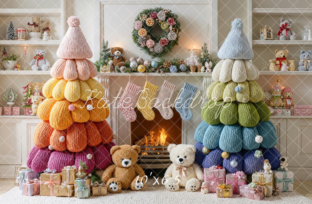 Kate Christmas Knitted Trees Presents Fireplace Backdrop Designed by Emetselch - Image 4