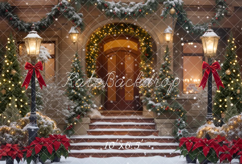 Kate Christmas Lanterns Wreath Garland Fleece Backdrop Designed by Emetselch - Image 2