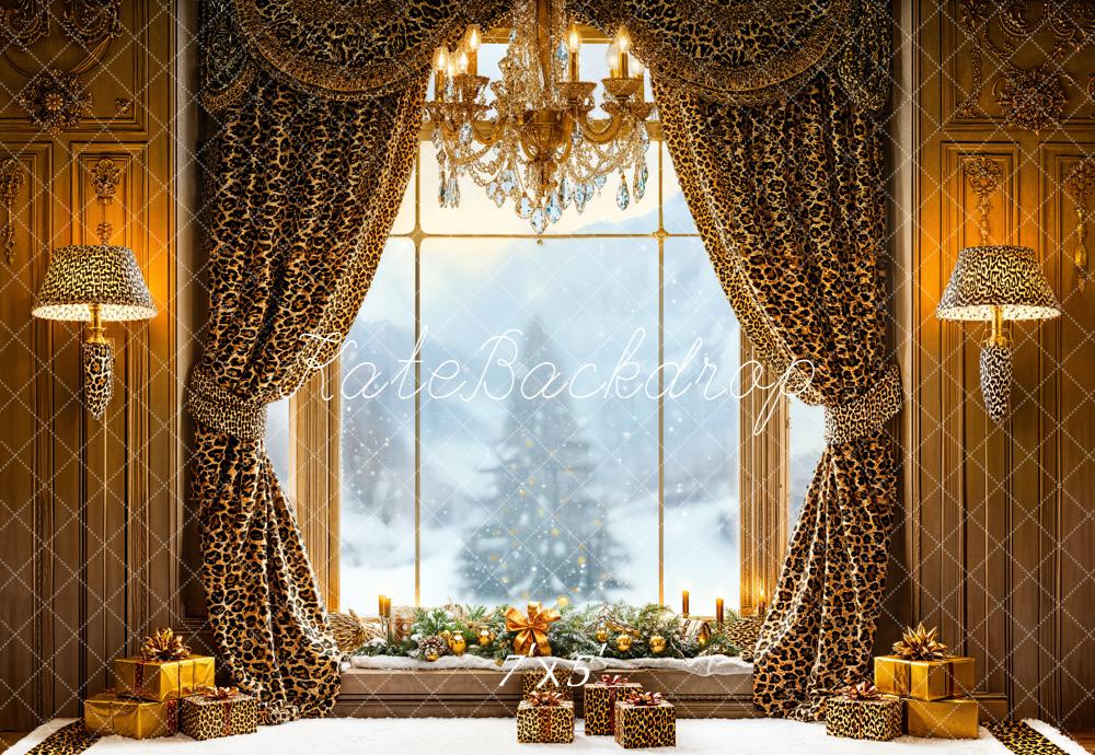 Kate Christmas Leopard Curtains Window Gifts Backdrop Designed by Emetselch - Image 2