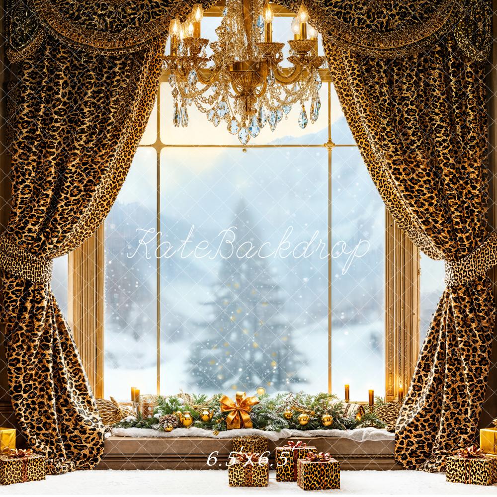 Kate Christmas Leopard Curtains Window Gifts Backdrop Designed by Emetselch - Image 3