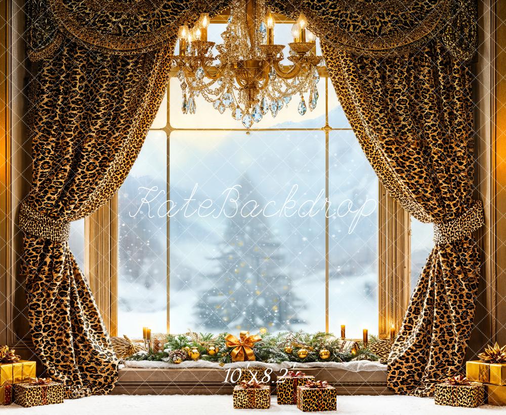 Kate Christmas Leopard Curtains Window Gifts Backdrop Designed by Emetselch - Image 7