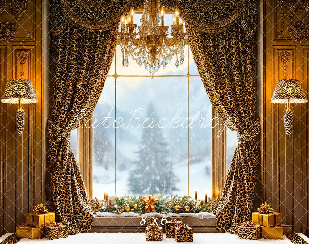 Kate Christmas Leopard Curtains Window Gifts Fleece Backdrop Designed by Emetselch