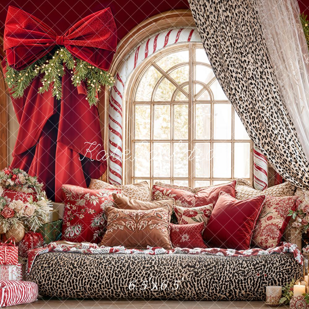 Kate Christmas Leopard Red Curtains Backdrop Designed by Emetselch - Image 2