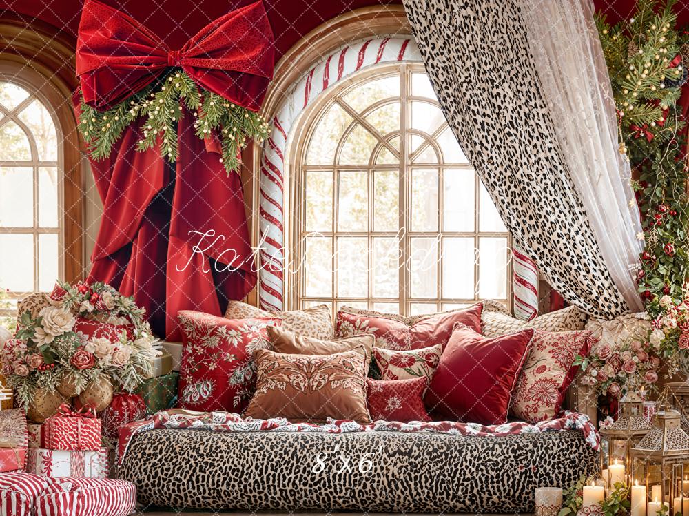 Kate Christmas Leopard Red Curtains Backdrop Designed by Emetselch - Image 3
