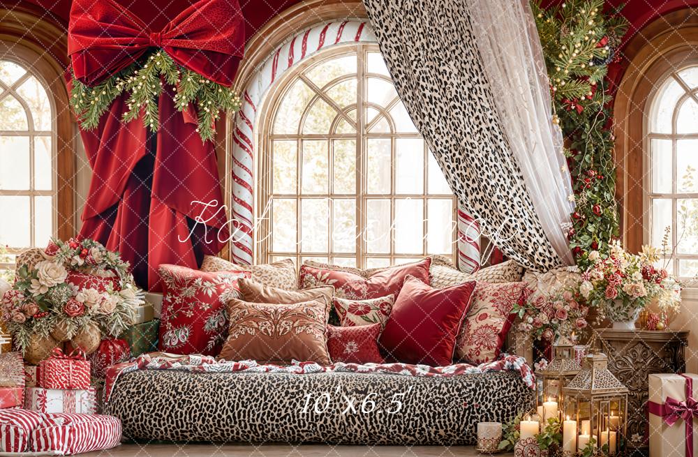 Kate Christmas Leopard Red Curtains Backdrop Designed by Emetselch - Image 4