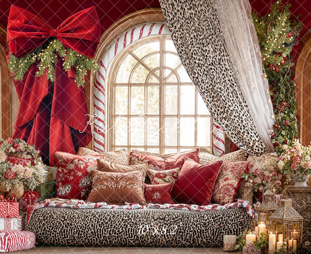 Kate Christmas Leopard Red Curtains Backdrop Designed by Emetselch - Image 6