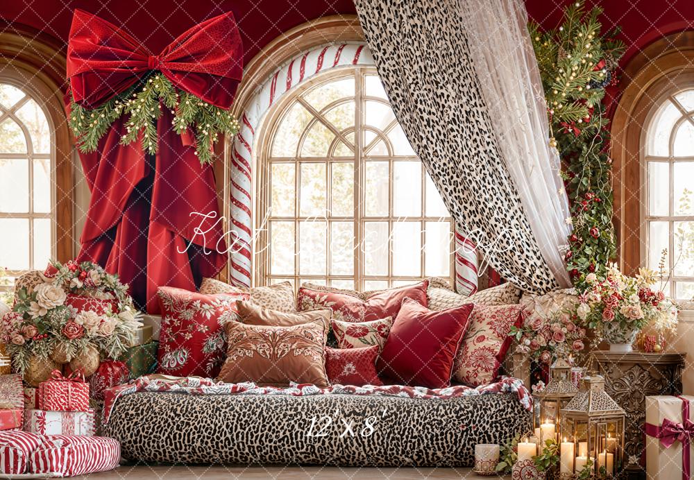 Kate Christmas Leopard Red Curtains Backdrop Designed by Emetselch - Image 8