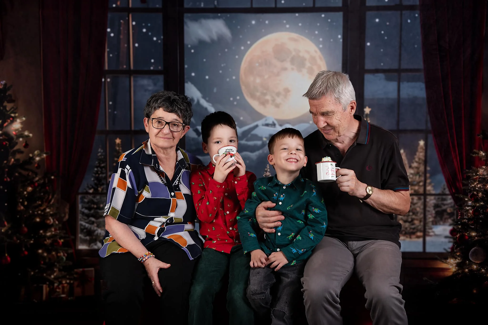 Kate Christmas Moon Night Red Curtain Window Backdrop Designed by Chain Photography - Image 3