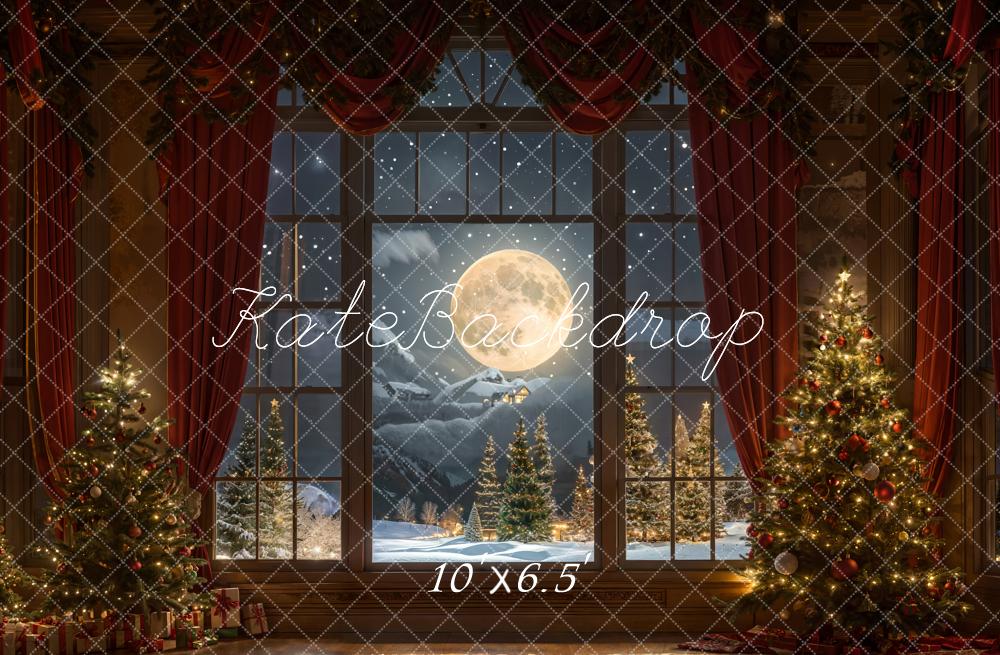 Kate Christmas Moon Night Red Curtain Window Backdrop Designed by Chain Photography - Image 6
