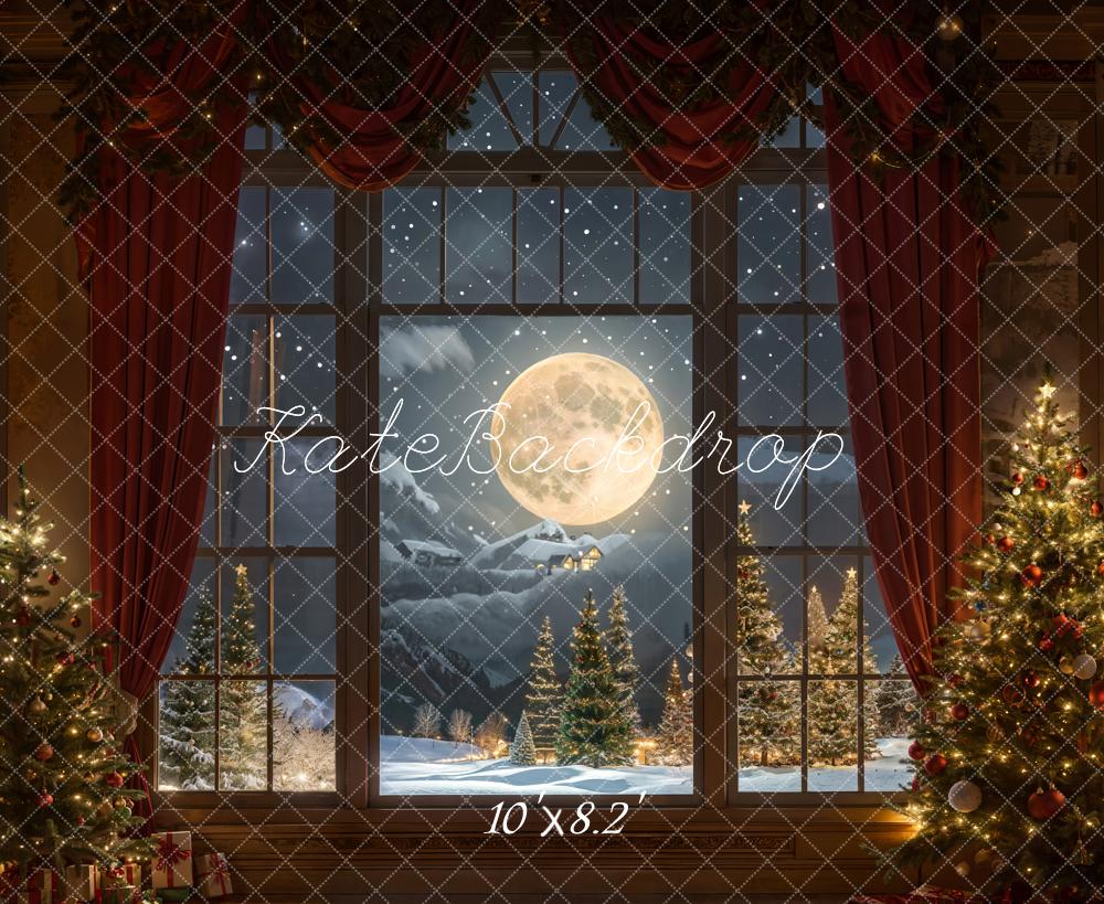 Kate Christmas Moon Night Red Curtain Window Backdrop Designed by Chain Photography - Image 7