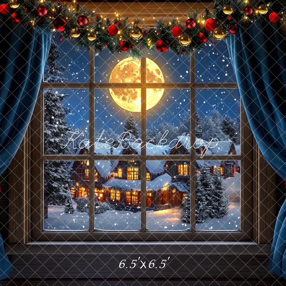 Kate Christmas Moonlit Snowy Window Village Backdrop Designed by Mini MakeBelieve - Image 2