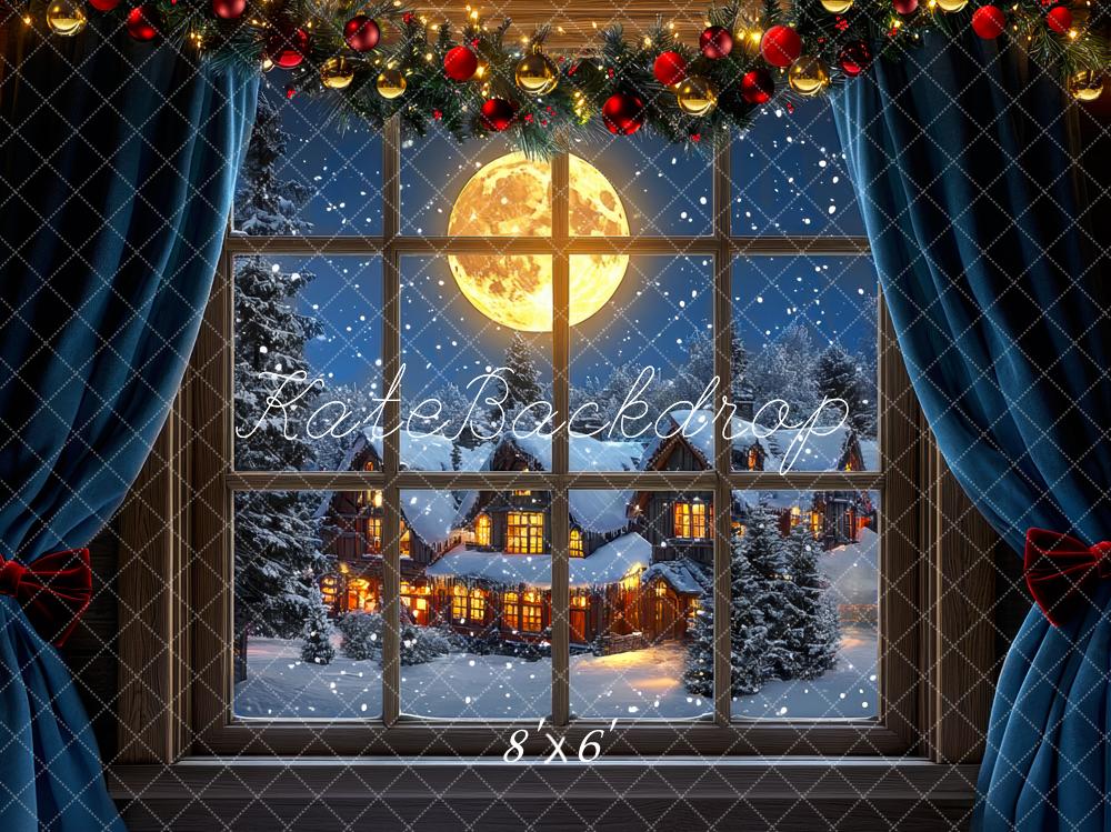 Kate Christmas Moonlit Snowy Window Village Backdrop Designed by Mini MakeBelieve - Image 3