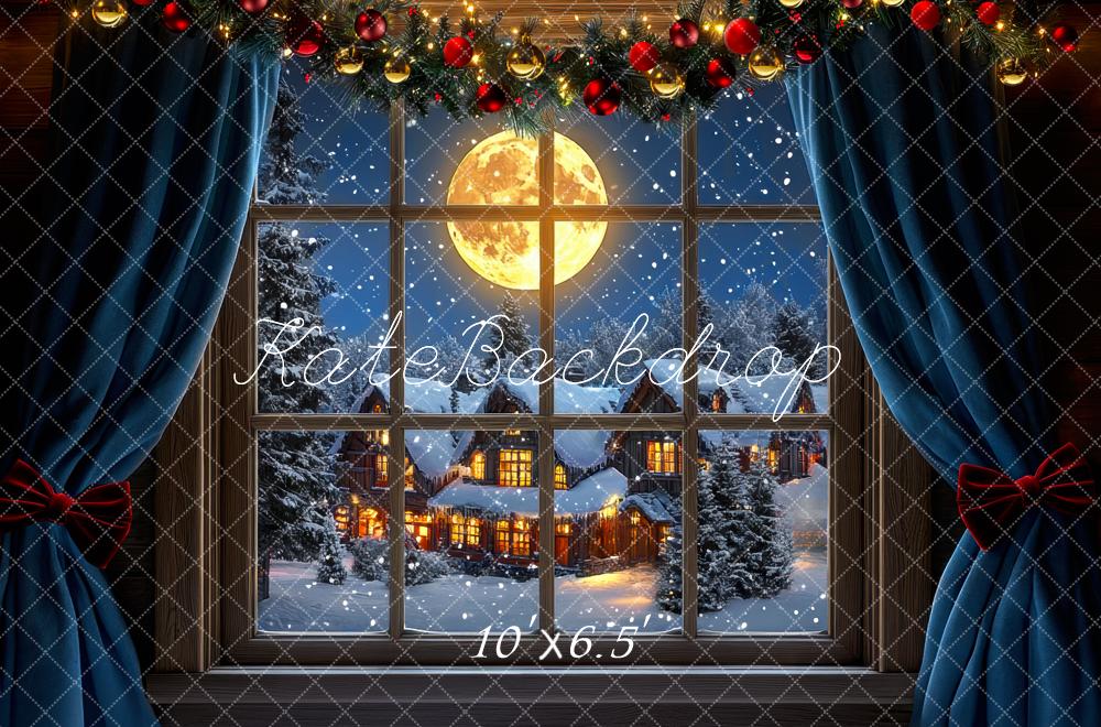 Kate Christmas Moonlit Snowy Window Village Backdrop Designed by Mini MakeBelieve - Image 4