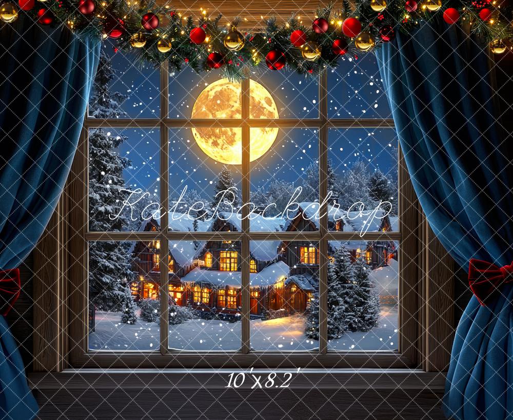 Kate Christmas Moonlit Snowy Window Village Backdrop Designed by Mini MakeBelieve - Image 5