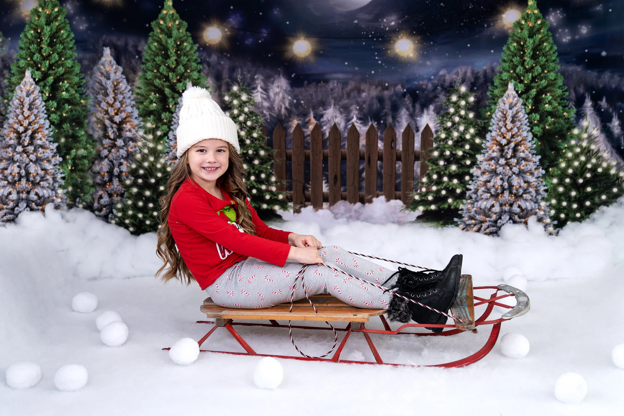 Kate Christmas Night Pine Trees Farm Winter Backdrop Designed By Jerry_Sina - Image 11