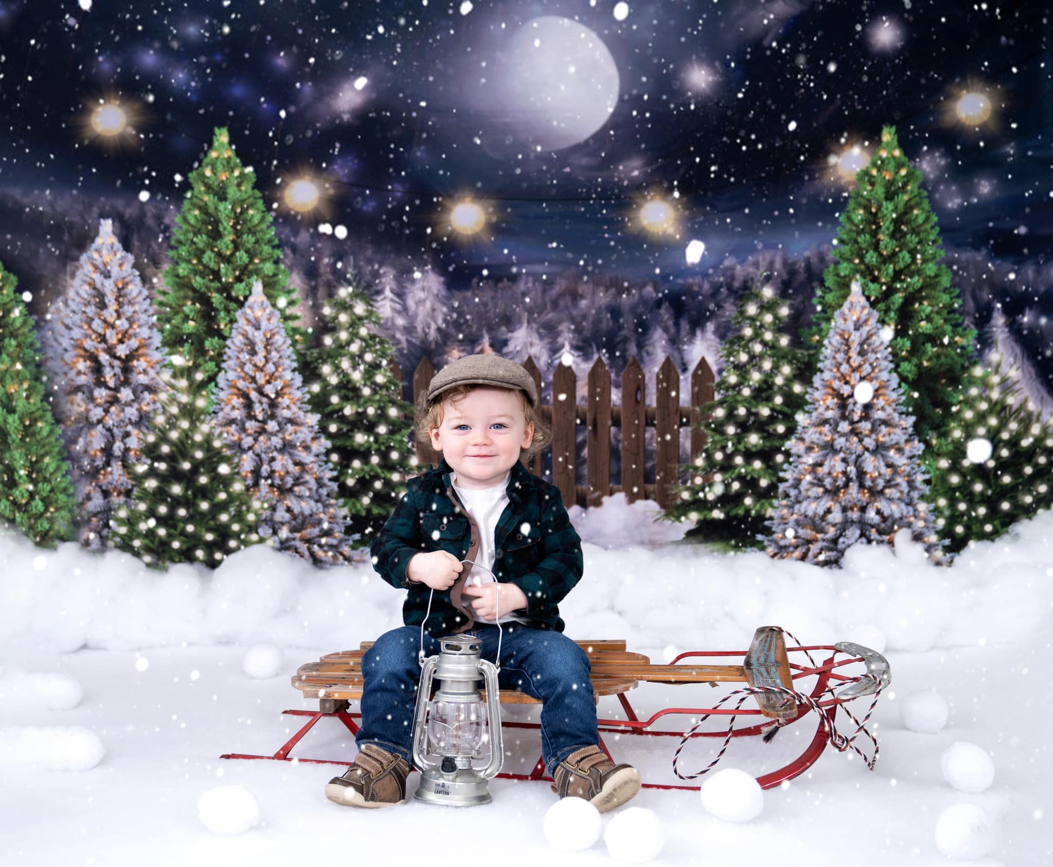 Kate Christmas Night Pine Trees Farm Winter Backdrop Designed By Jerry_Sina - Image 3