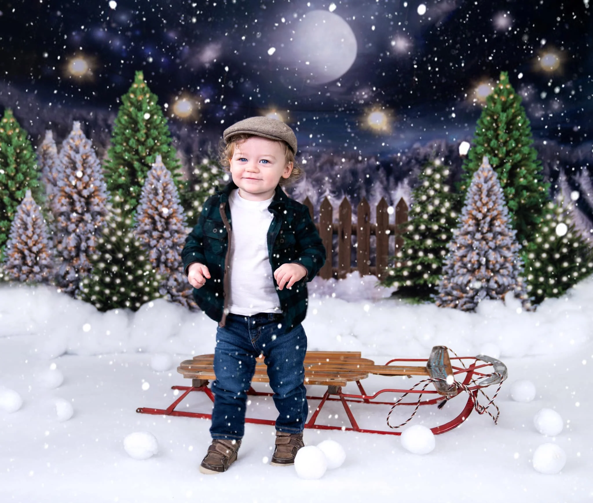 Kate Christmas Night Pine Trees Farm Winter Backdrop Designed By Jerry_Sina - Image 5