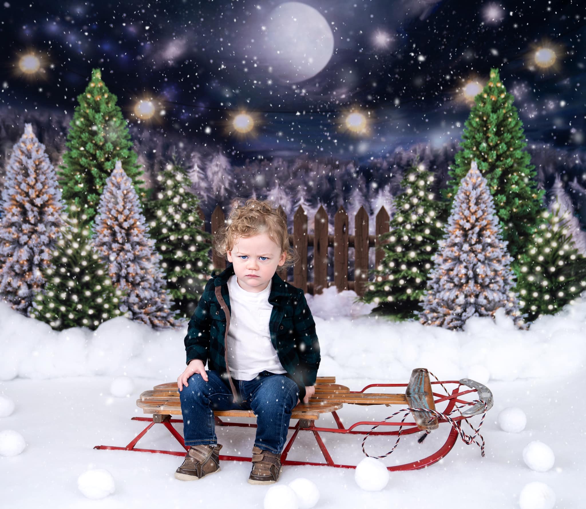 Kate Christmas Night Pine Trees Farm Winter Backdrop Designed By Jerry_Sina - Image 7