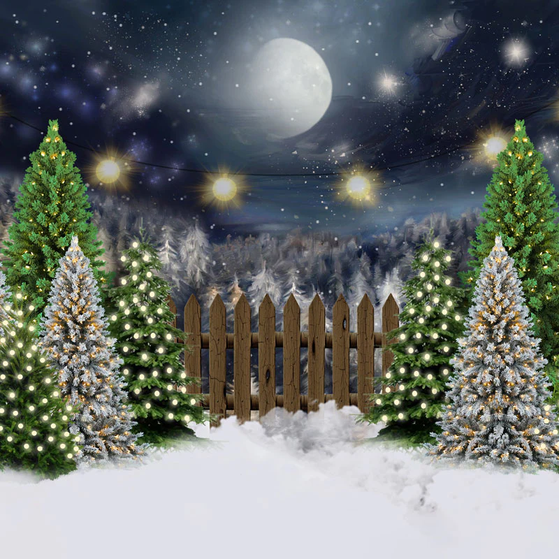Kate Christmas Night Pine Trees Farm Winter Backdrop Designed By Jerry_Sina - Image 8