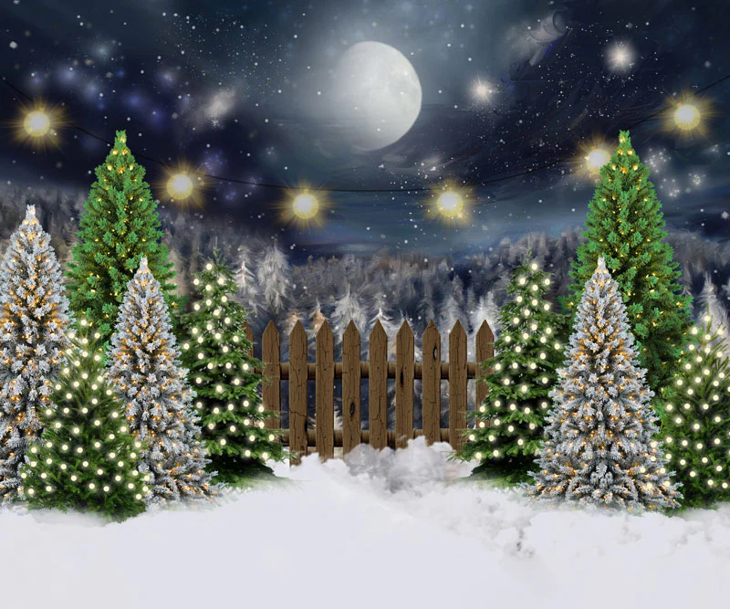 Kate Christmas Night Pine Trees Farm Winter Backdrop Designed By Jerry_Sina - Image 9