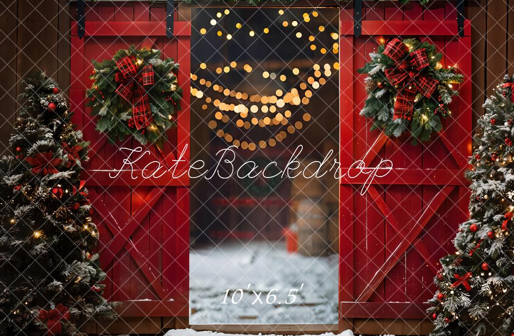 Kate Christmas Night Red Barn Door Backdrop Designed by Emetselch - Image 10