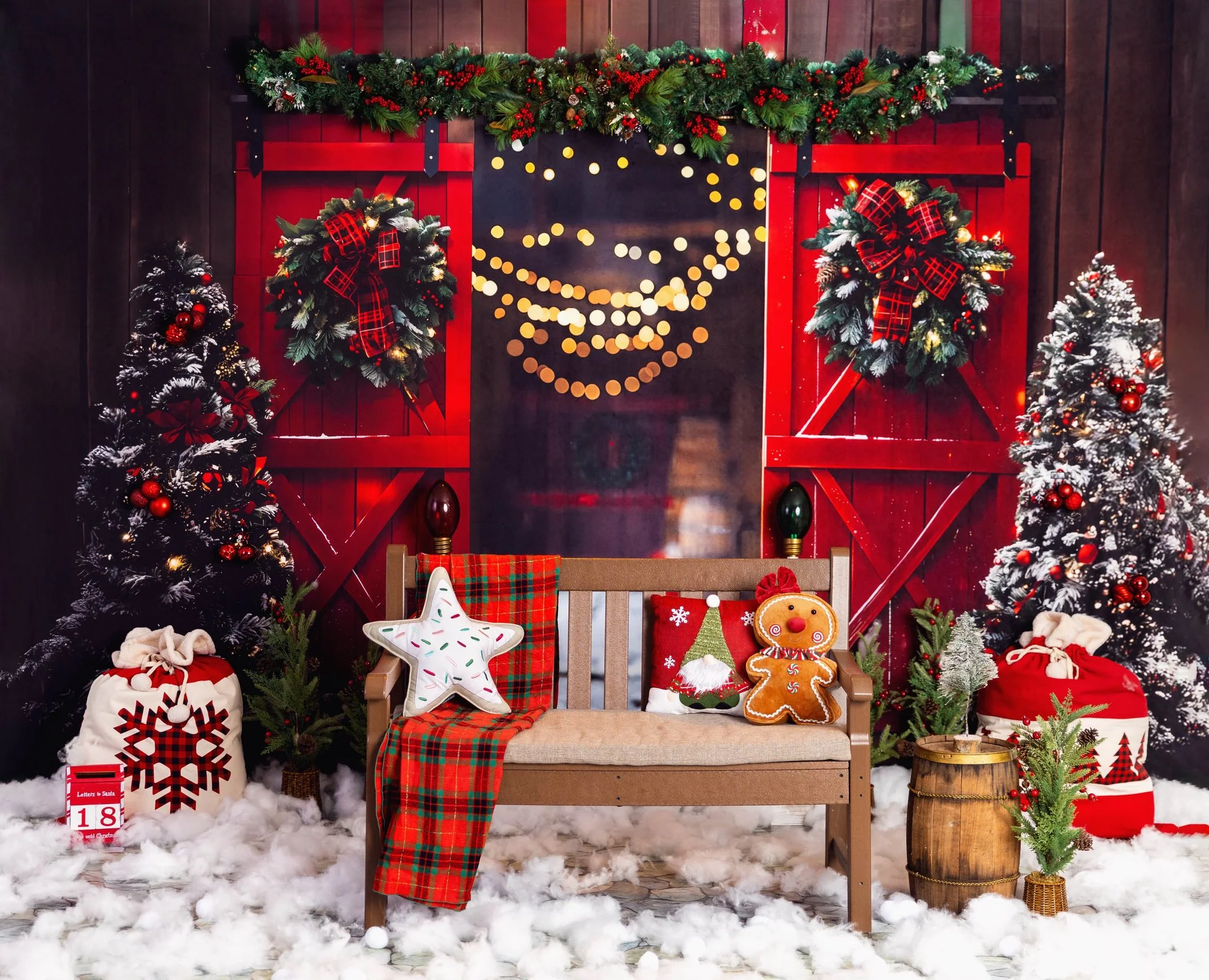 Kate Christmas Night Red Barn Door Backdrop Designed by Emetselch - Image 13