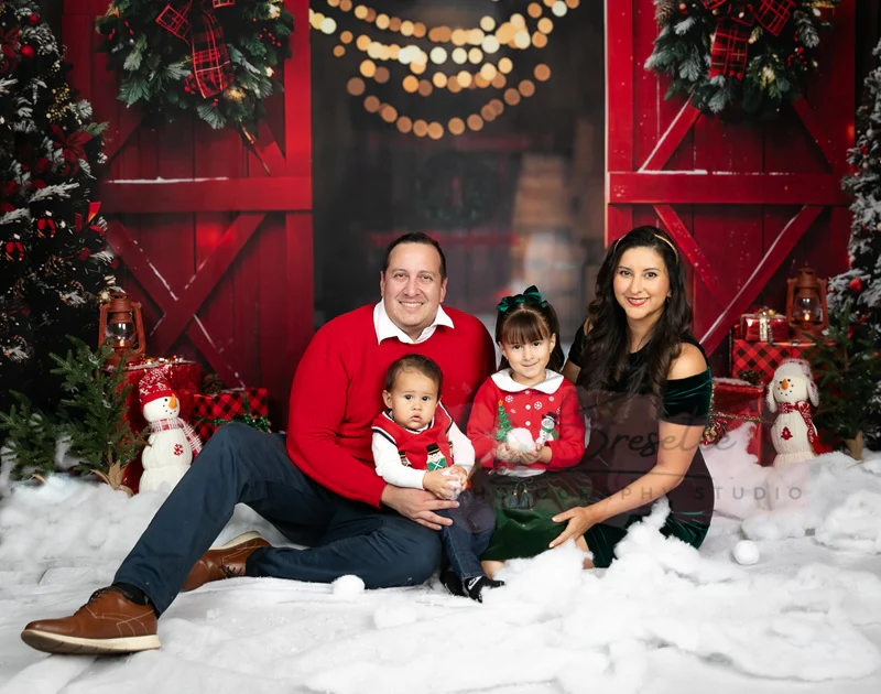 Kate Christmas Night Red Barn Door Backdrop Designed by Emetselch - Image 4