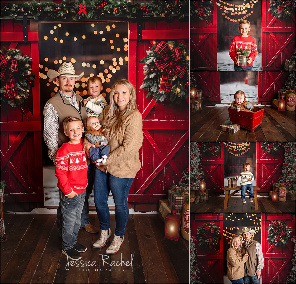 Kate Christmas Night Red Barn Door Backdrop Designed by Emetselch - Image 6