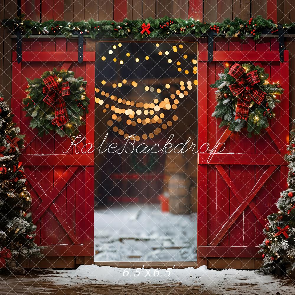 Kate Christmas Night Red Barn Door Backdrop Designed by Emetselch - Image 8