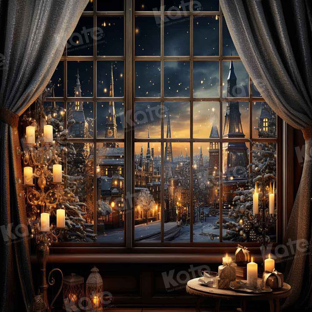 Kate Christmas Night Town Window Candle Backdrop Designed by Emetselch - Image 4