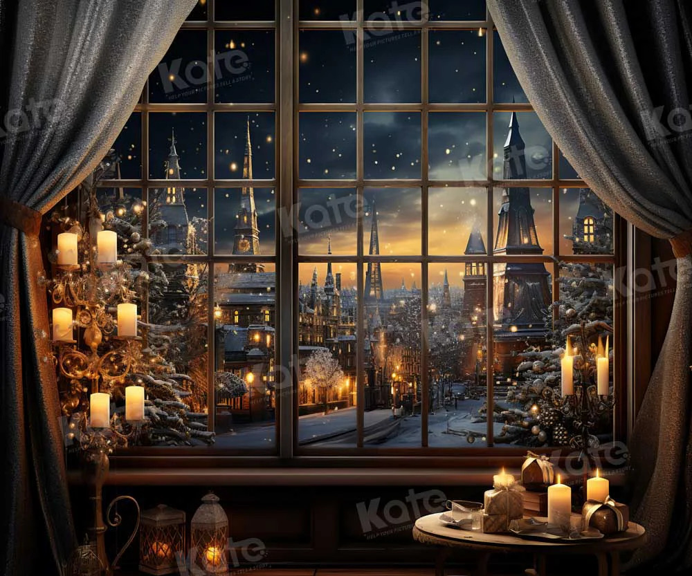 Kate Christmas Night Town Window Candle Backdrop Designed by Emetselch - Image 5