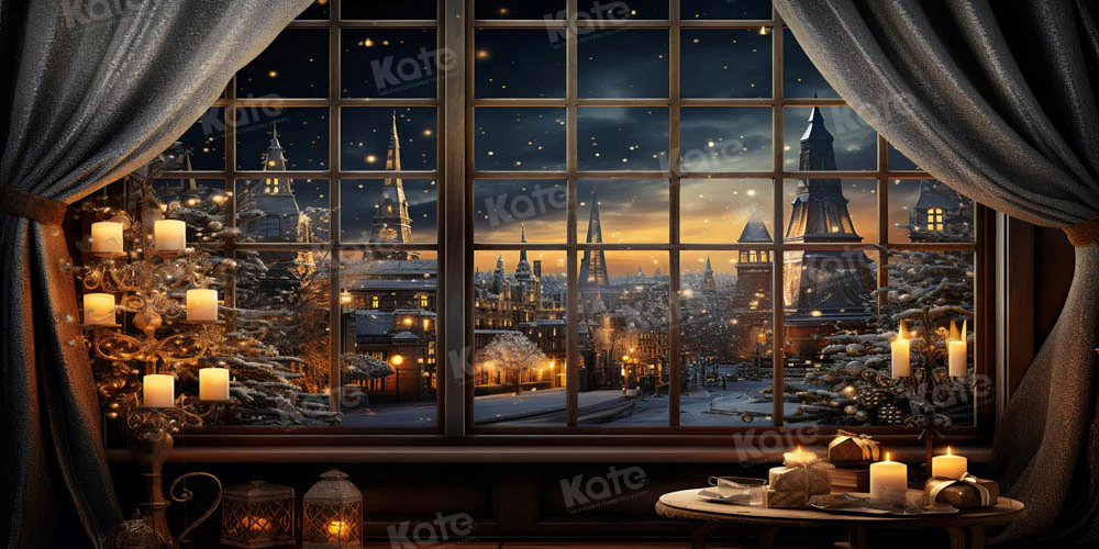 Kate Christmas Night Town Window Candle Backdrop Designed by Emetselch - Image 6