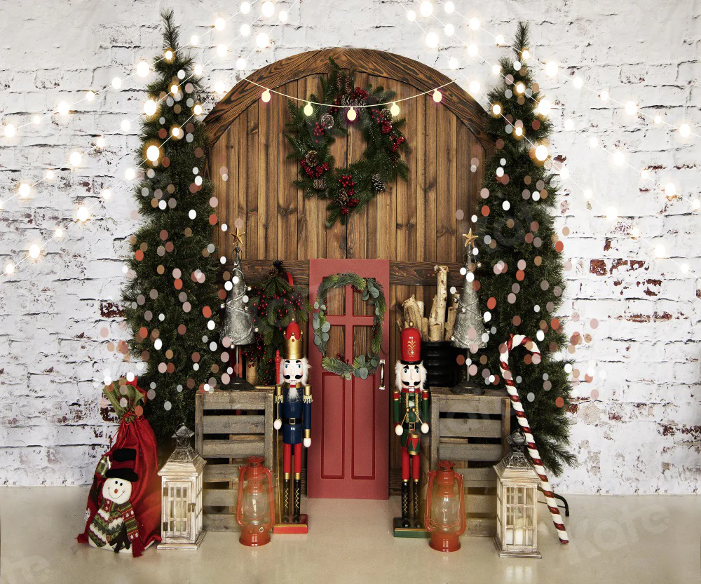 Kate Christmas Nutcracker Barn Door Brick Wall Backdrop for Photography - Image 2