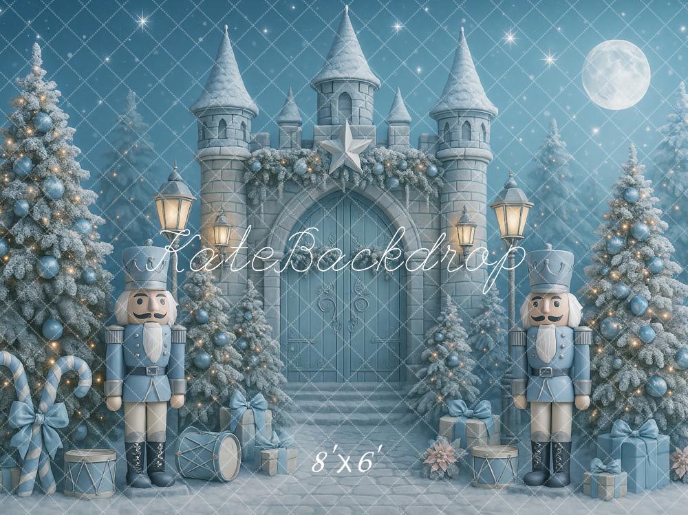 Kate Blue Christmas Nutcracker Castle Trees Backdrop Designed by Ashley Paul - Image 3