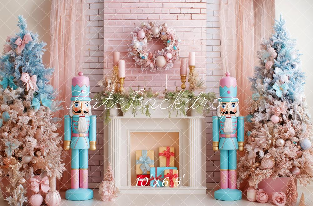 Kate Christmas Nutcracker Fireplace Pink Trees Backdrop Designed by Patty Robert - Image 4