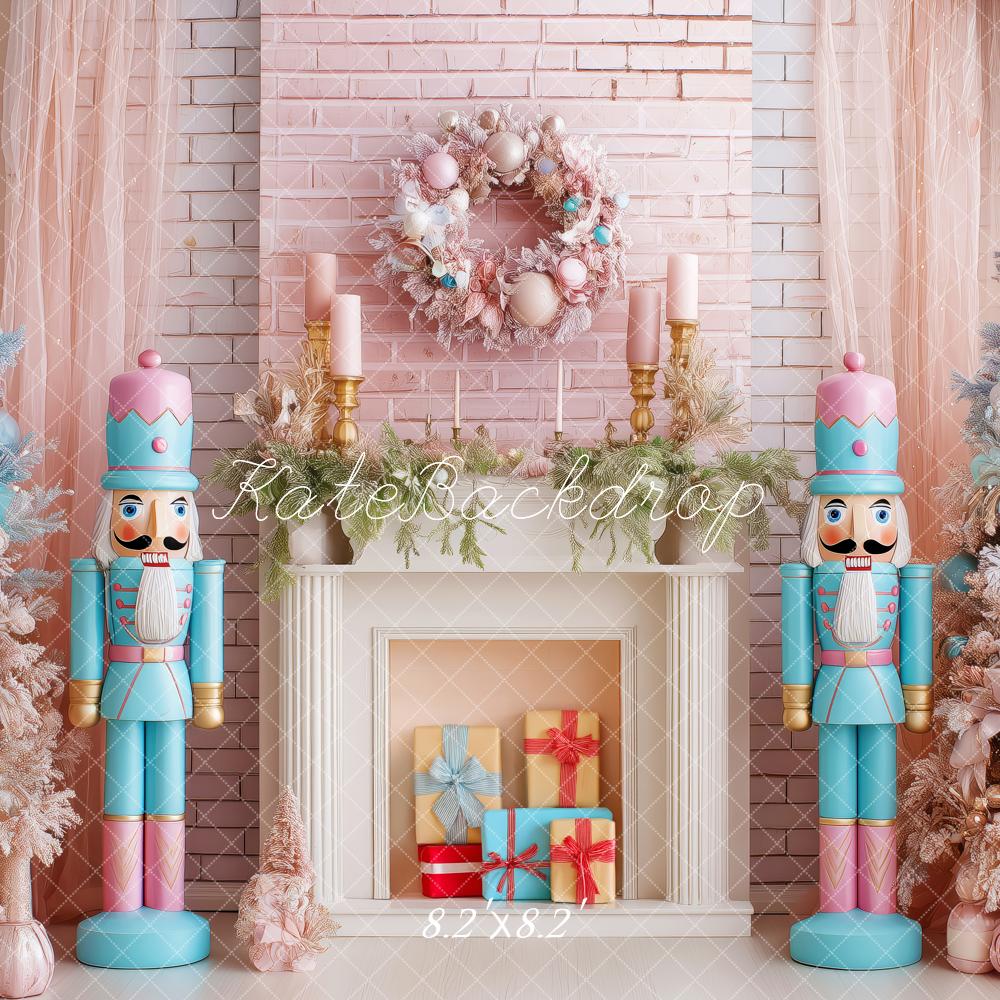Kate Christmas Nutcracker Fireplace Pink Trees Backdrop Designed by Patty Robert - Image 5