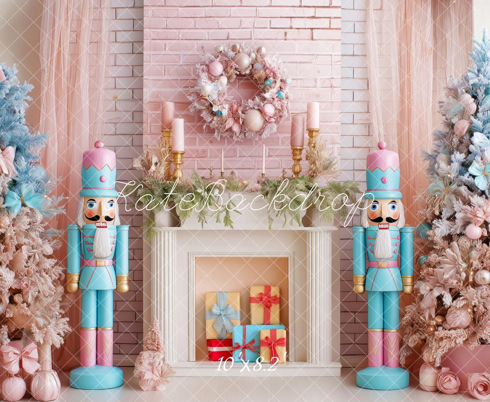 Kate Christmas Nutcracker Fireplace Pink Trees Backdrop Designed by Patty Robert - Image 6