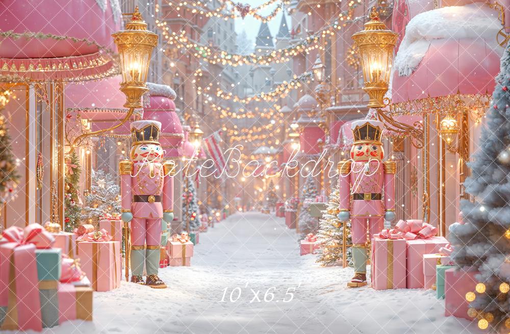 Kate Christmas Nutcracker Pink Gifts Snowy Street Backdrop Designed by Emetselch - Image 4