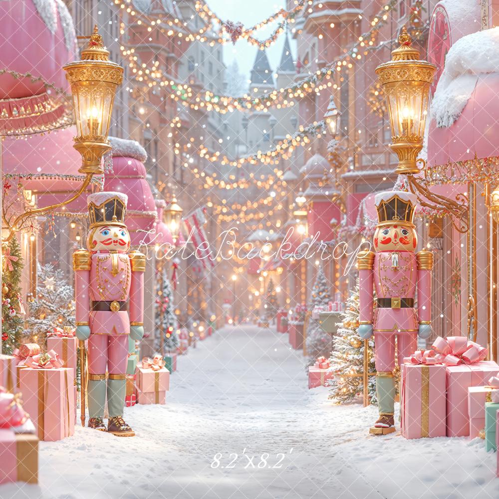 Kate Christmas Nutcracker Pink Gifts Snowy Street Backdrop Designed by Emetselch - Image 5