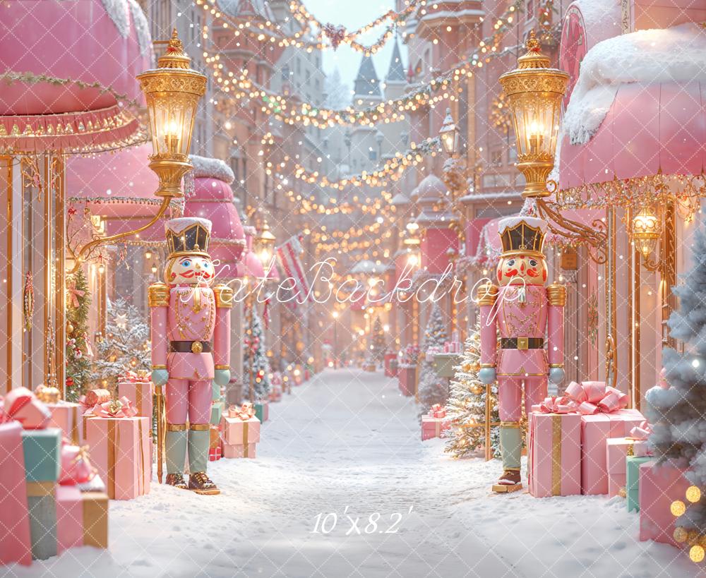 Kate Christmas Nutcracker Pink Gifts Snowy Street Backdrop Designed by Emetselch - Image 6