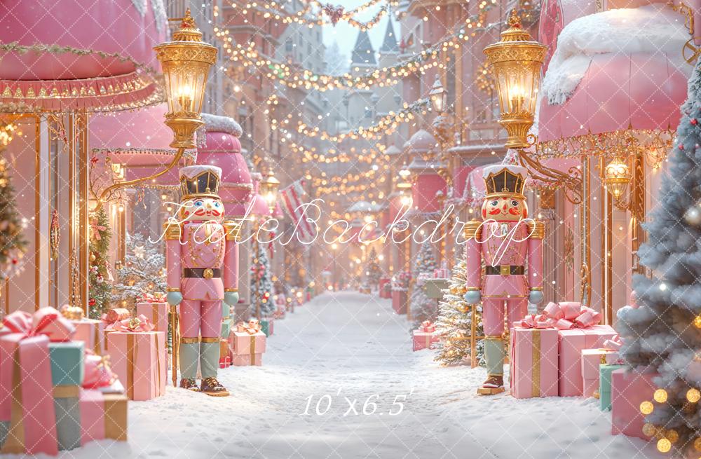 Kate Christmas Nutcracker Pink Presents Fleece Backdrop Designed by Emetselch - Image 2