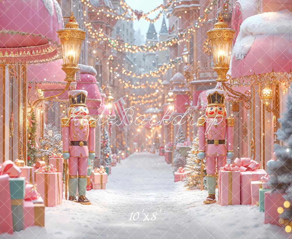 Kate Christmas Nutcracker Pink Presents Fleece Backdrop Designed by Emetselch - Image 3
